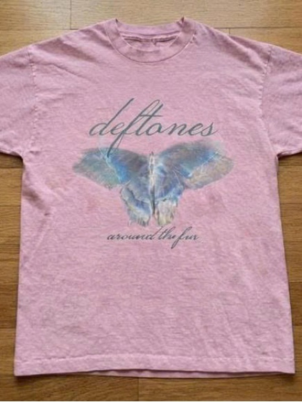 Gildan Pink Deftones Graphic Tee with Butterfly Motif